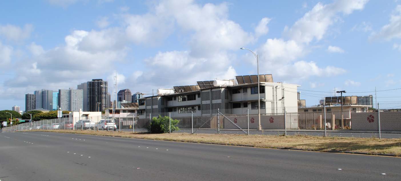 Archival photograph of the existing Mayor Wright Homes low-rise apartments from Vineyard Boulevard