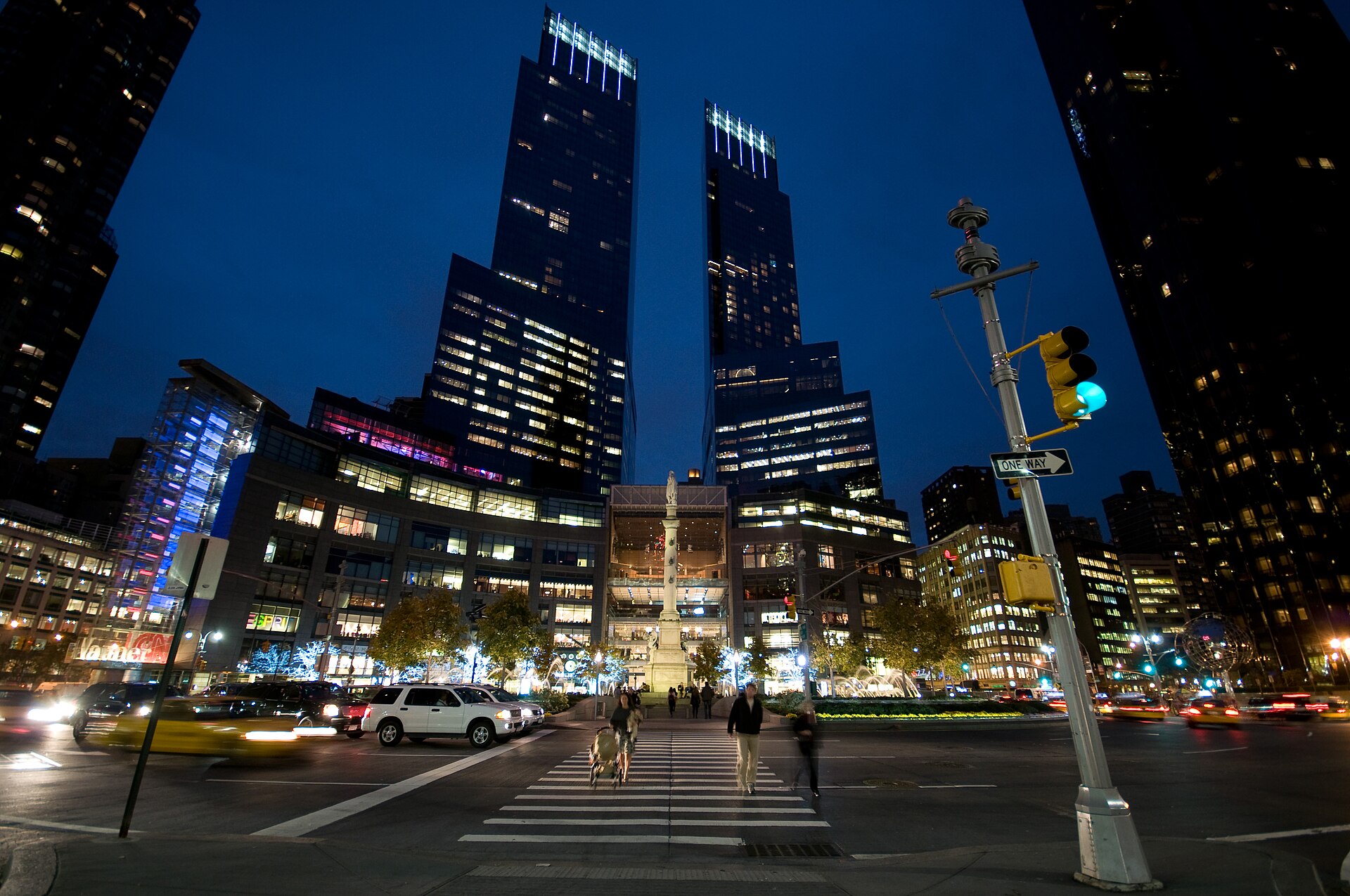 Time Warner Center and Columbus Circle at night, 2008