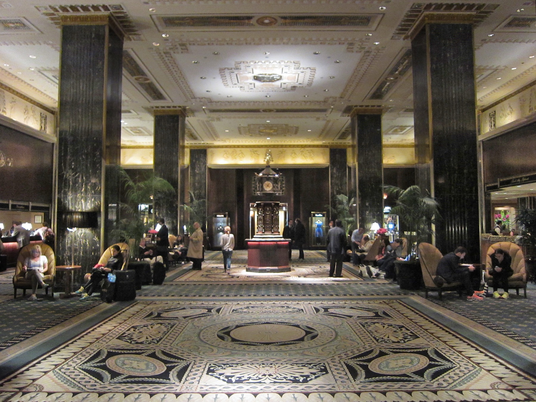 Main lobby of the Waldorf Astoria with the lobby clock, 2010